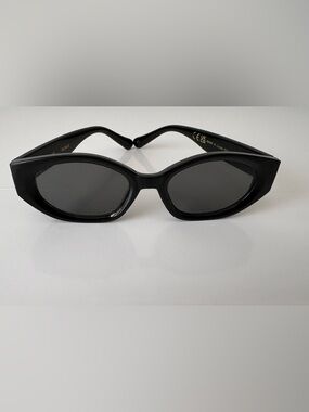 Anthropologie Black Oval Sunglasses Thick Frame Retro Chic